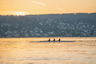 Ruderer auf dem Zürichsee bei Sonnenaufgang, Kilchberg