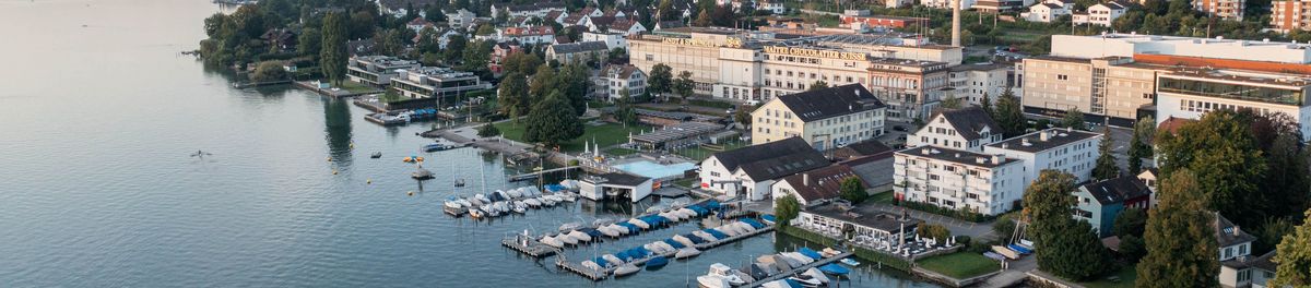 Luftaufnahme Hafen und Seebad Kilchberg
